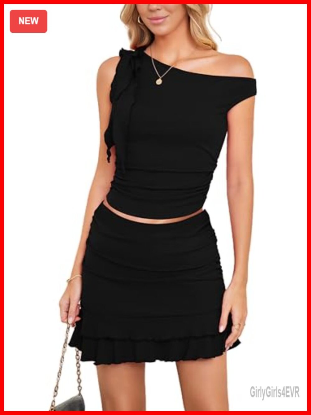 2 Piece Skirt Set Off Shoulder Sleeveless Ruffle Mini Y2K Going Out
